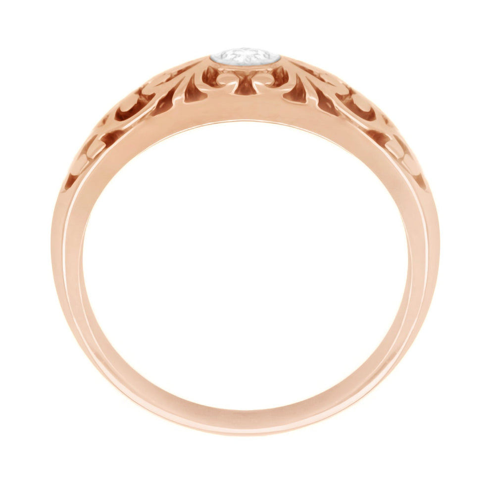 Filigree Edwardian Diamond Band Ring in 14 Karat Rose ( Pink ) Gold - Item: R197RP-LC - Image: 2
