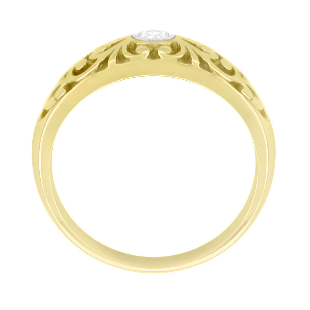 Edwardian Yellow Gold Open Scroll Filigree Diamond Band Ring - Item: R197Y10-LC - Image: 2