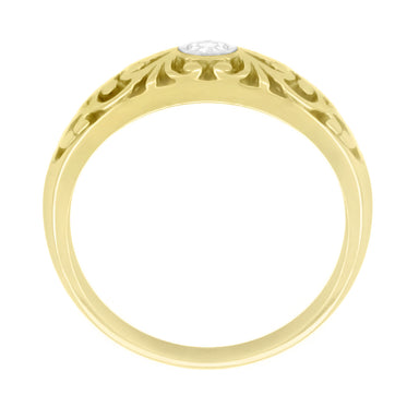 Edwardian Yellow Gold Open Scroll Filigree Diamond Band Ring - alternate view