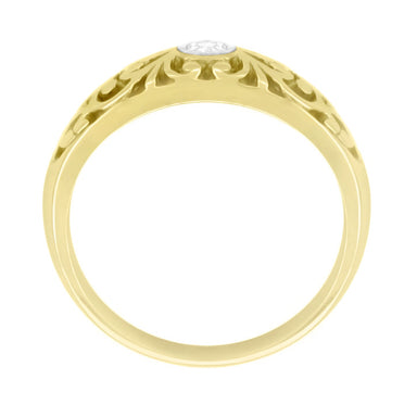 Edwardian Yellow Gold Open Scroll Filigree Diamond Band Ring - alternate view