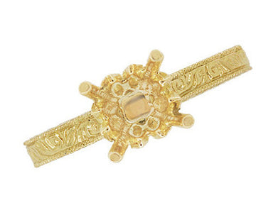 Yellow Gold Art Deco 3/4 Carat Crown Scrolls Filigree Engagement Ring Setting - alternate view