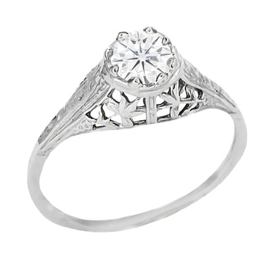 Art Deco Cleire Filigree 1/4 Carat Diamond Ring in 14 Karat White Gold