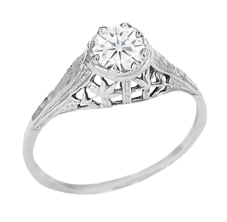Art Deco Cleire Filigree 1/4 Carat Diamond Ring in 14 Karat White Gold