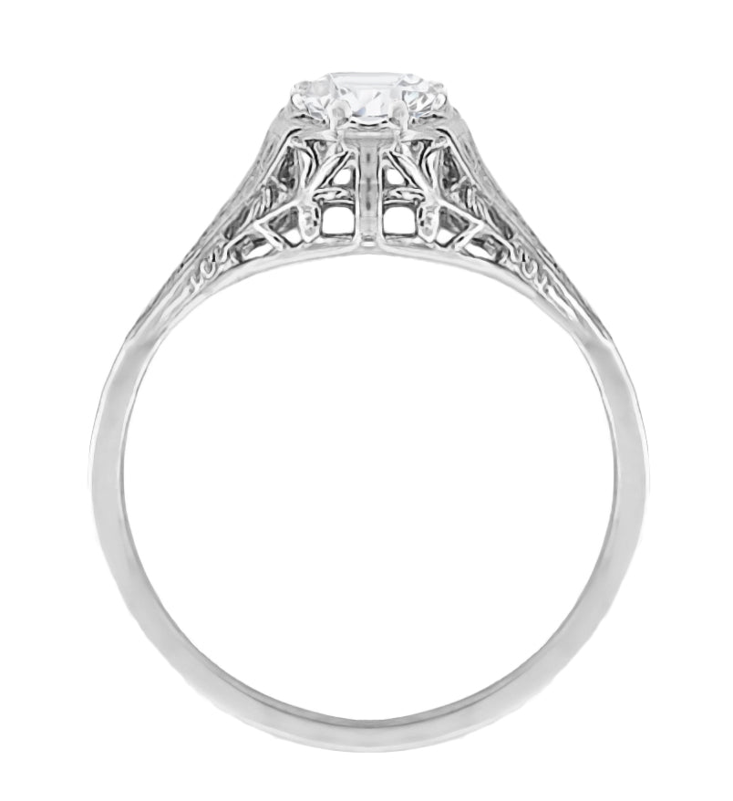 Art Deco Cleire Filigree 1/4 Carat Diamond Ring in 14 Karat White Gold - Item: R204W25-LC - Image: 2