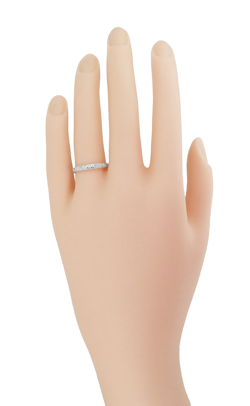 Antique Style Art Deco Dogwood Flowers Wedding Band in 10K, 14K, or 18K White Gold - Item: R209W10 - Image: 3