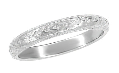Antique Style Art Deco Dogwood Flowers Wedding Band in 10K, 14K, or 18K White Gold