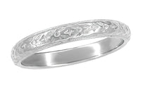 Art Deco Engraved Dogwood Flowers Antique Design Wedding Band in Platinum