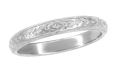 Art Deco Engraved Dogwood Flowers Antique Design Wedding Band in Platinum