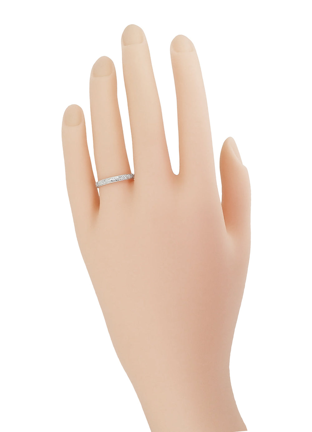 Art Deco Engraved Dogwood Flowers Antique Design Wedding Band in Platinum - Item: R209P - Image: 3
