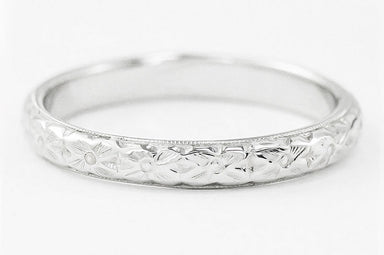 Art Deco Engraved Dogwood Flowers Antique Design Wedding Band in Platinum - alternate view