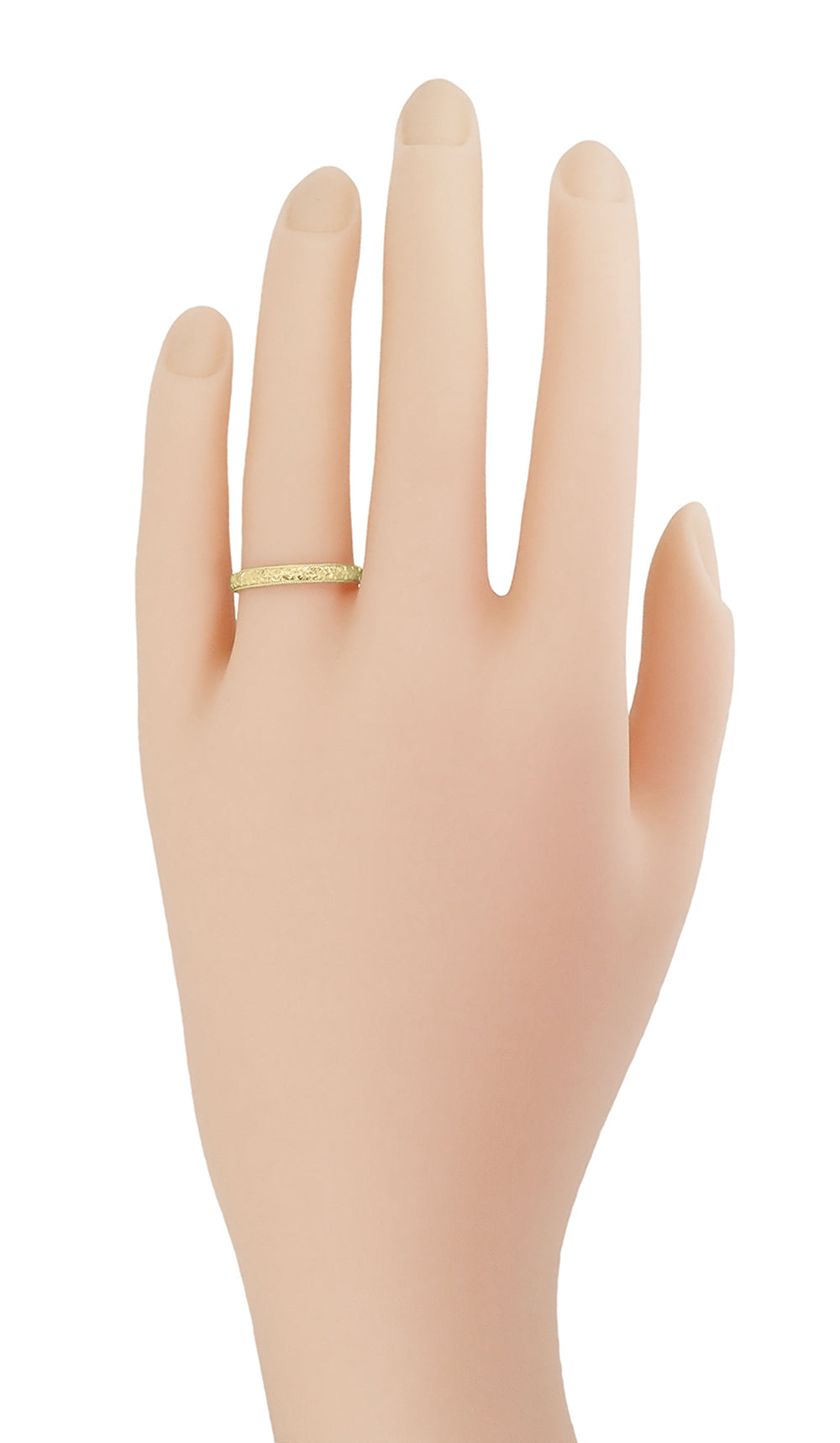 Art Deco Vintage Design Carved Dogwood Blossom Flowers Wedding Band in Yellow Gold - Item: R209Y10 - Image: 4