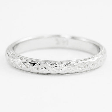 Antique Style Art Deco Dogwood Flowers Wedding Band in 10K, 14K, or 18K White Gold - alternate view