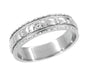 Art Deco Wide Carved Floral Platinum Wedding Band