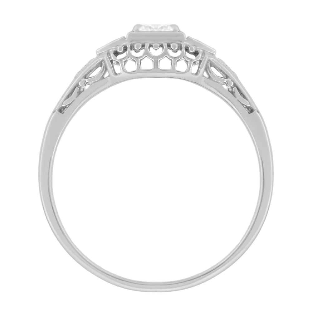 1920's Design White Sapphire Filigree Art Deco Engagement Ring in 14 Karat White Gold - Item: R228WS - Image: 2