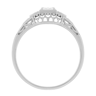 1920's Design White Sapphire Filigree Art Deco Engagement Ring in 14 Karat White Gold - alternate view