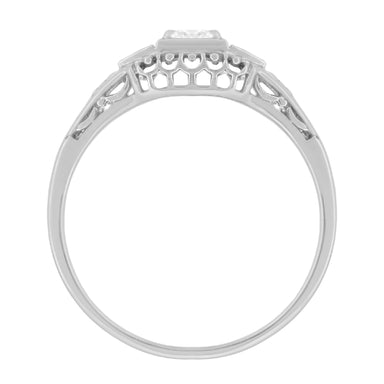 1920's Design White Sapphire Filigree Art Deco Engagement Ring in 14 Karat White Gold - alternate view