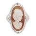 Edwardian Filigree Cameo Flip Ring with Carnelian Shell Cameo, Diamond and Black Onyx in 14 Karat White Gold