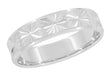 1960's Mid Century Modern Starburst Engraved Low Profile Vintage Wedding Band in 14K or 10K White Gold - 5mm