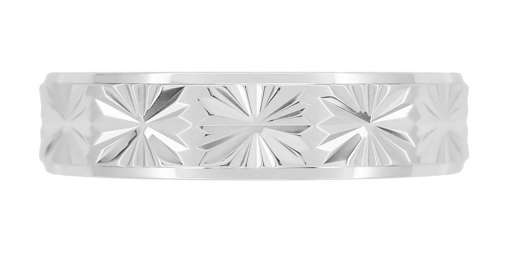 1960's Eternity Star Engraved Flat Vintage Wedding Band in White Gold - 5mm