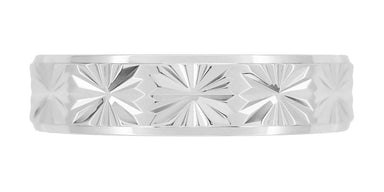 1960's Mid Century Starburst Engraved Flat Wedding Band in White Gold - 5mm Wide - alternate view