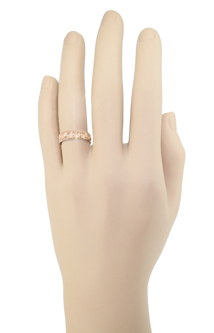 14 Karat Rose Gold Engraved Stars 1960's Mid Century Modern Wedding Band - 5mm Wide - Item: R259R - Image: 5