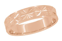 14 Karat Rose Gold Engraved Stars 1960's Mid Century Modern Wedding Band - 5mm Wide