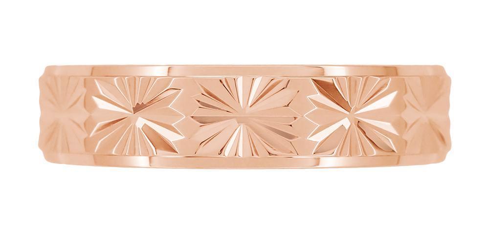 14 Karat Rose Gold Engraved Stars 1960's Mid Century Modern Wedding Band - 5mm Wide - Item: R259R - Image: 3