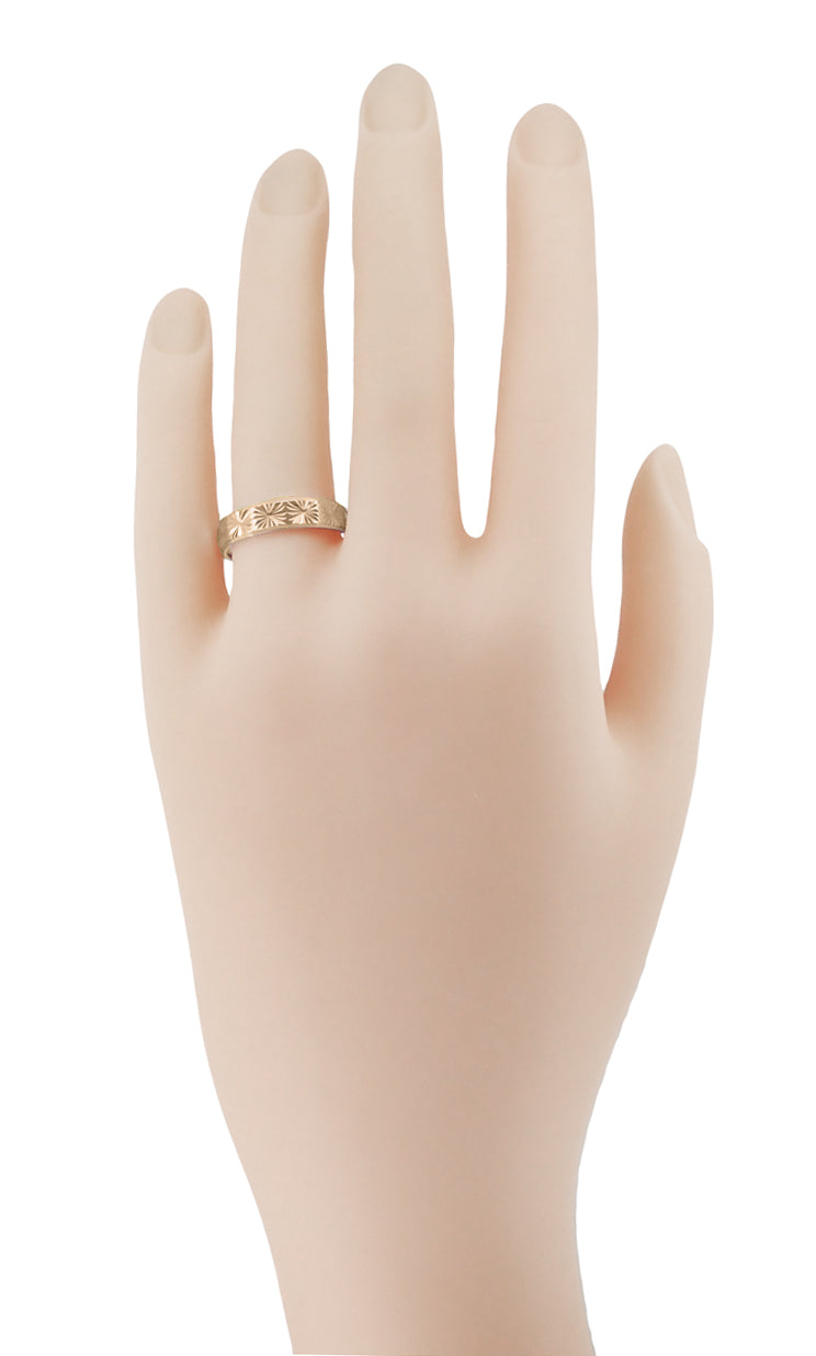 14 Karat Rose Gold Engraved Stars 1960's Mid Century Modern Wedding Band - 5mm Wide - Item: R259R - Image: 6