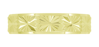 1960's Mid Century Modern Carved Stars Yellow Gold Flat Wedding Band - 5mm Wide - alternate view