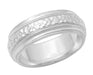 Victorian Leaves and Flowers 6mm Wide Wedding Band in White Gold - 18K or 14K