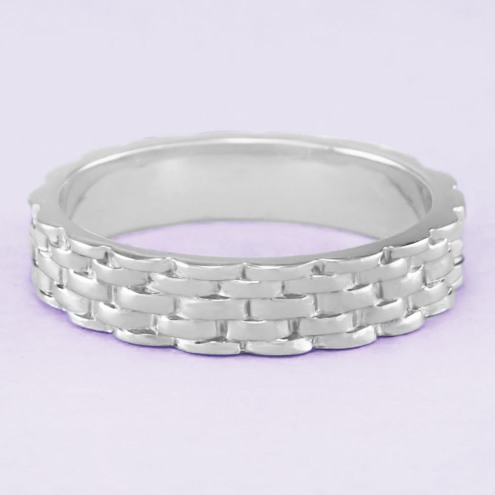 1960s Basketweave Vintage Wedding Band - White Gold 18K or 14K - 4mm Wide - R271
