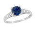 Art Deco Sapphire and Side Diamonds Engraved Engagement Ring in White Gold - 14K or 18K