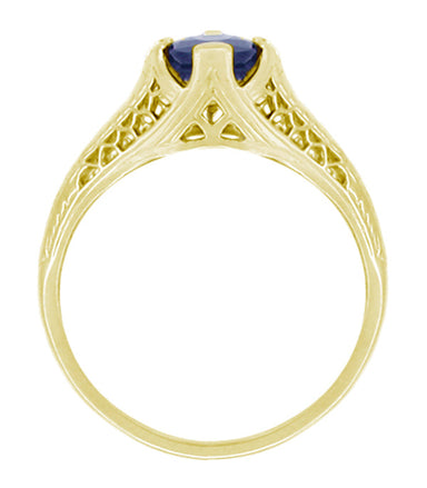 Art Deco Honeycomb Filigree Blue Sapphire Engagement Ring in 14K Yellow Gold - alternate view