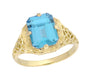 Art Deco Flowers and Leaves Swiss Blue Topaz Filigree Ring in 14 Karat Yellow Gold - December Birthstone