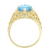 Art Deco Flowers and Leaves Swiss Blue Topaz Filigree Ring in 14 Karat Yellow Gold - December Birthstone