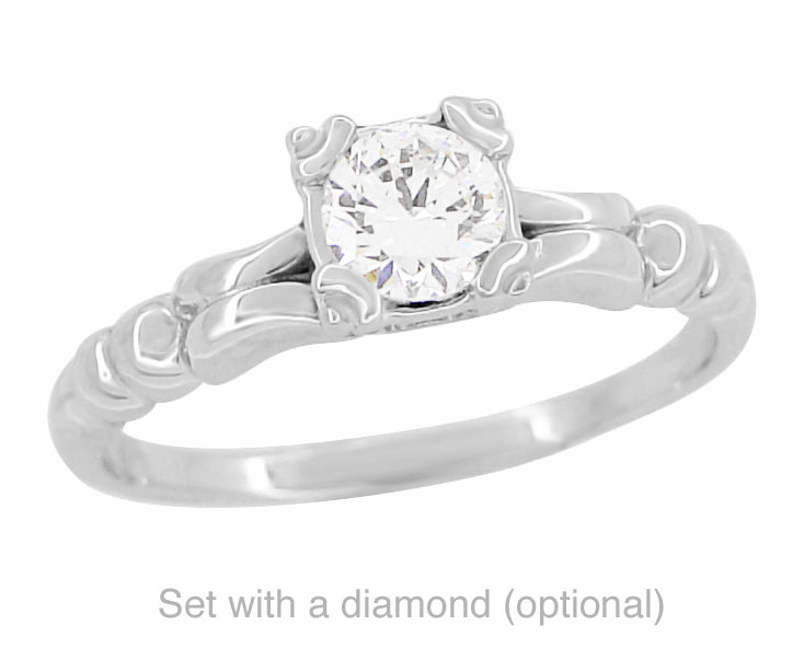 Mid Century Vintage Style Solitaire 1/3 Carat Engagement Ring Mounting in White Gold - 10K or 14K - Item: R295-7 - Image: 3