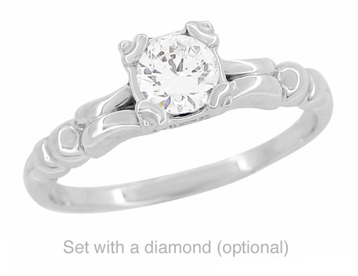 R295P Platinum 1950s Fishtail Vintage Engagement Ring Setting Set with a Diamond (optional)
