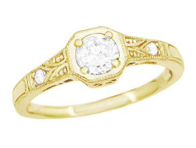 Yellow Gold 1930's Vintage Art Deco Filigree White Sapphire Engagement Ring - R298YWS