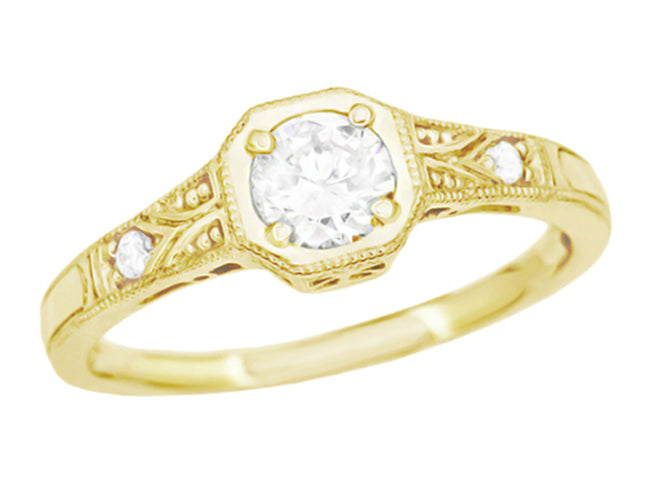 Yellow Gold 1930's Vintage Art Deco Filigree White Sapphire Engagement Ring - R298YWS