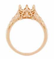 Art Deco Rose Gold Crown of Leaves Solitaire Filigree Engagement Ring Setting for a Round 3/4 Carat Diamond