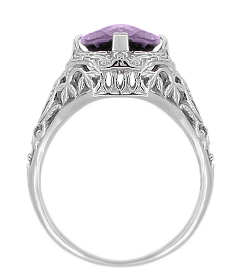 Side Filigree Detail on Art Deco Vintage Filigree Lilac Amethyst Ring - White Gold - R324