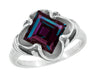 Victorian Waves Square 2.25 Carat Lab Grown Alexandrite Ring in 14 Karat White Gold