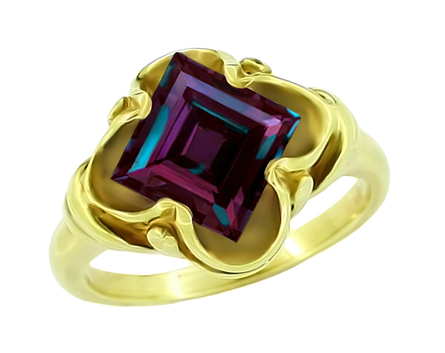 Circa 1900 Design Antique Victorian Yellow Gold Square Alexandrite Ring - R325YAL