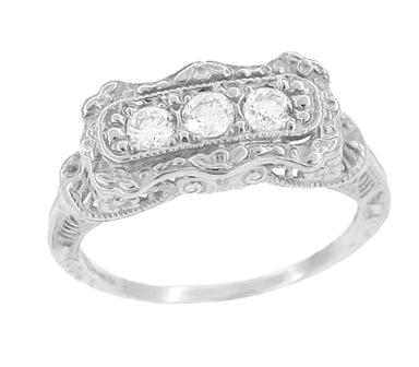Edwardian Filigree "Three Stone" Diamond Ring in White Gold