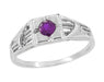 1920's Art Deco Filigree Windsails Antique Style Amethyst Ring in 14K White Gold