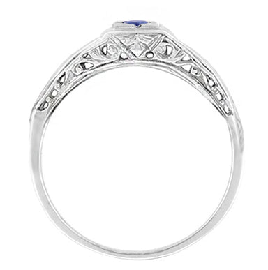Windsails 1920's Art Deco Square Top Filigree Sapphire Ring in 14K White Gold - alternate view