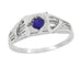 Windsails 1920's Art Deco Square Top Filigree Sapphire Ring in 14K White Gold