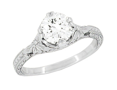 1920's Art Deco Filigree Flowers Platinum 3/4 Carat Vintage Style Engagement Ring Setting for a 6mm Round Stone - alternate view
