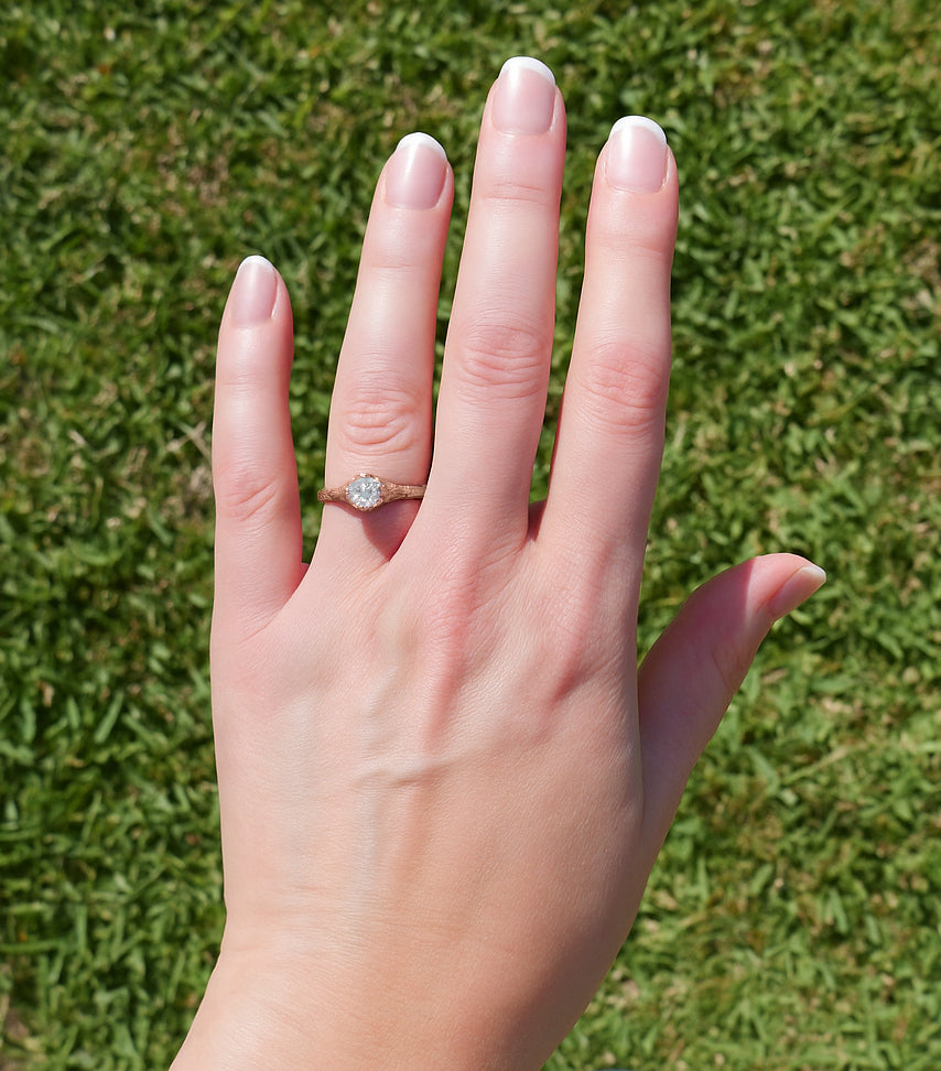 Art Deco 3/4 Carat Vintage Engraved Engagement Ring Mounting with Filigree Flowers for a 6mm Round Stone in 14 Karat Rose Gold - Item: R356R75 - Image: 4
