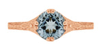 14K Rose Gold Art Deco Filigree Flowers and Wheat Engraved Solitaire Aquamarine Engagement Ring